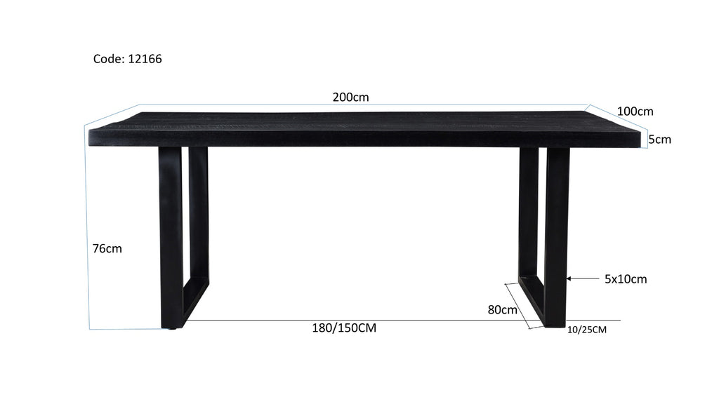 Nancy's Pedro Eettafel - Eetkamertafel - Rechthoek - Mangohout - Staal - Zwart - 200 cm