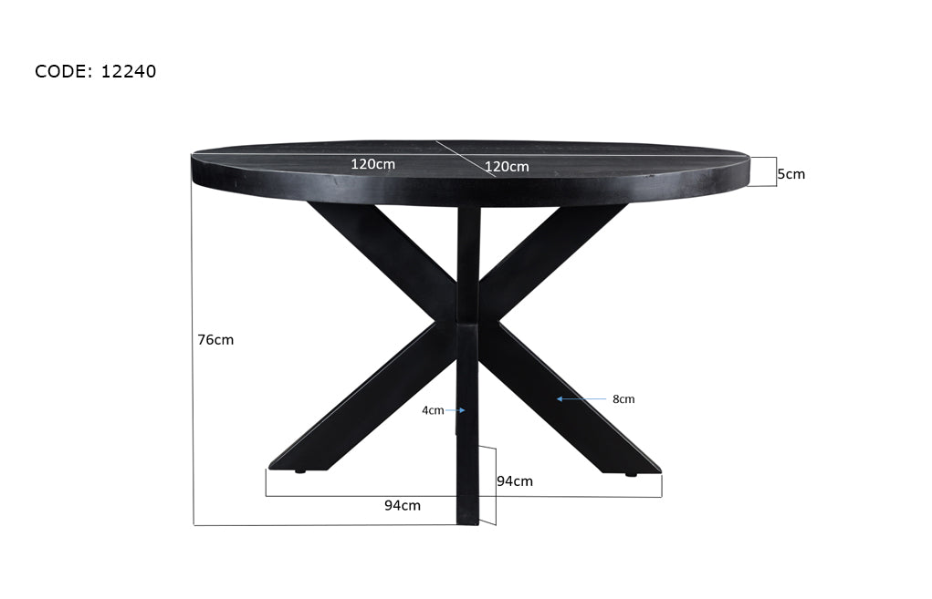 Nancy's Raimonda Eettafel - Eetkamertafel - Rond - Mangohout - Zwart - Ø 120 cm