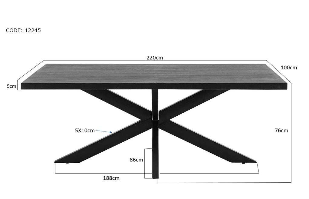 Table à manger Nancy's Seroa - Table de salle à manger - Rectangle - Bois de manguier - Acier - Noir - 220 cm