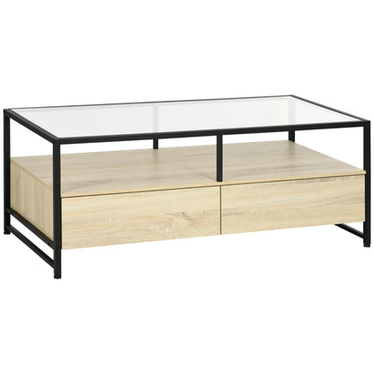 Nancy's Bellamonte Coffee Table - Coffee Table - Black / Oak / Transparent - ± 120 x 60 x 45 cm