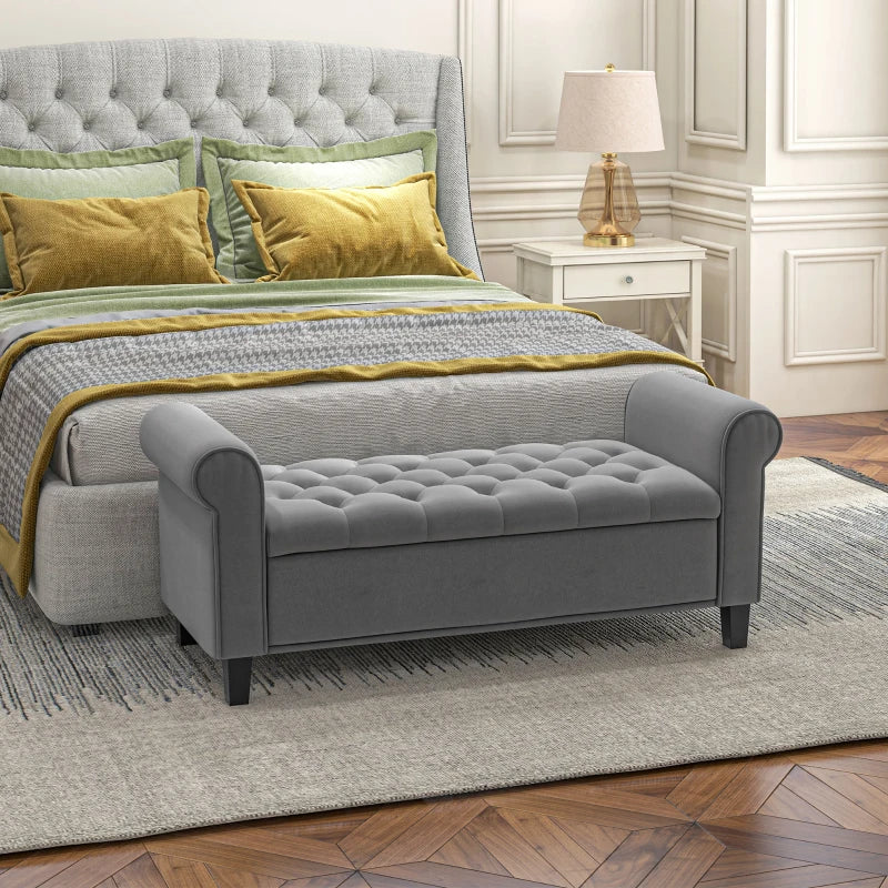 Nancy's Arriano Bench - Seating Bench - With Storage Space - Gray - Velvet - ± 125 x 50 x 60 cm