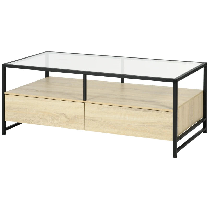 Nancy's Bellamonte Coffee Table - Coffee Table - Black / Oak / Transparent - ± 120 x 60 x 45 cm