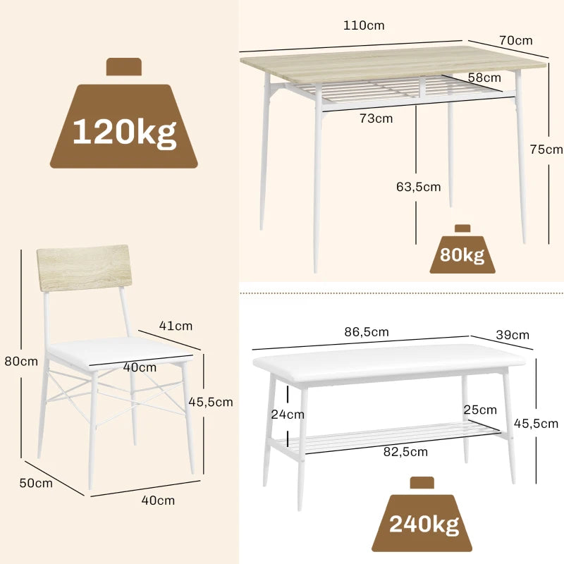 Nancy's Alhoes Eetkamertafel Set - Tafel Set - Eettafel Set - Eiken / Wit 