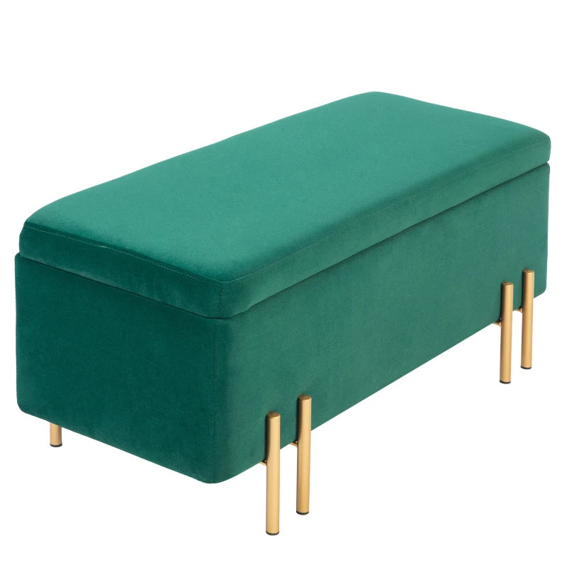 Banc de rangement Fornelos de Nancy - Banc avec espace de rangement - Vert - Velours - ± 100 x 40 x 40 cm