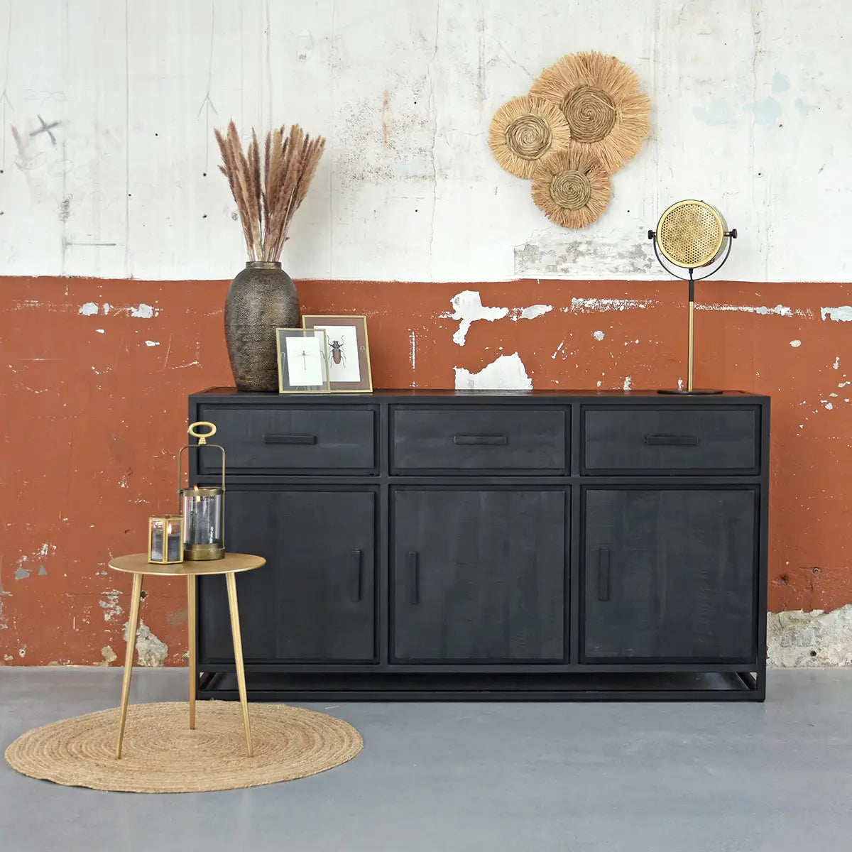 LABEL51 Sideboard Chili - Black - Mango wood - 175 x 45 x 90 cm