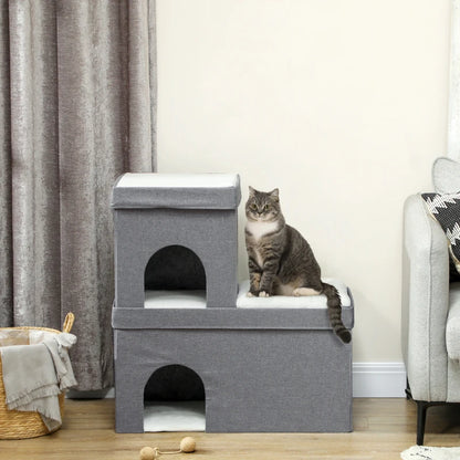 Nancy's Palhacana Kattenhuis - Kattengrot - Kattenvilla - Kattenverblijf - Grijs / Wit - ± 75 x 40 x 80 cm