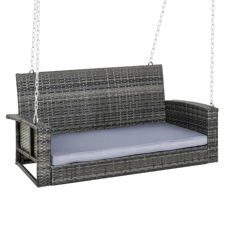 Nancy's Rosario Swing Bench - Balançoire de jardin - 2 places - Rotin - Gris - ± 125 x 65 x 60 cm