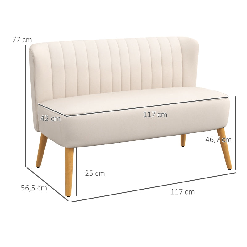 Nancy's Hessie Retro design 2-seater sofa, wooden legs, 117 cm x 56.5 cm x 77 cm, cream white