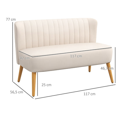 Nancy's Hessie Retro design 2-seater sofa, wooden legs, 117 cm x 56.5 cm x 77 cm, cream white