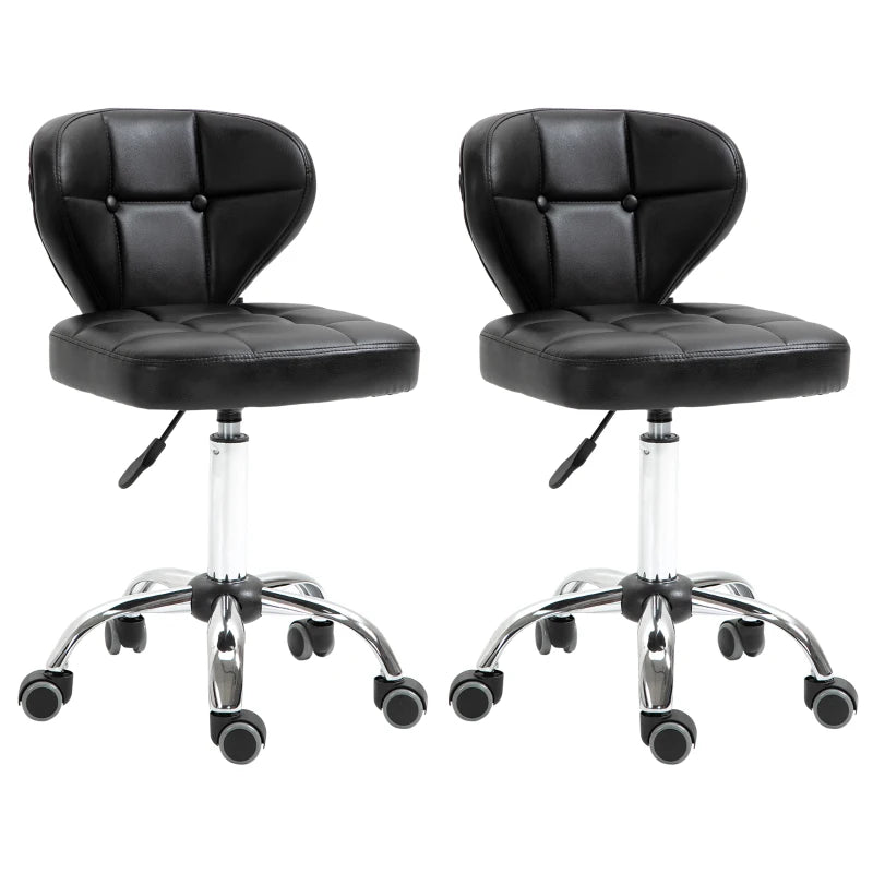 Nancy's Aulla Work Stools - Salon Stools - Set of 2 - With Backrest - Black - Faux Leather