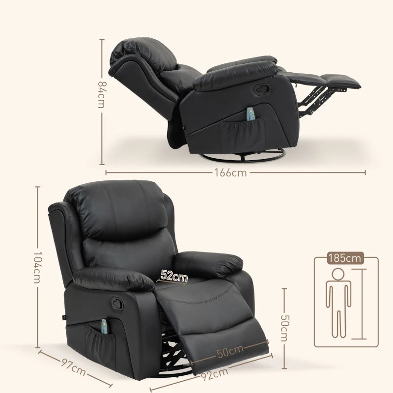 Nancy's Nespereira Massagestoel - Relaxfauteuil - Relaxstoel - Verwarmingsfunctie - Verstelbare Rugleuning - Draaibaar - Zwart - Kunstleer