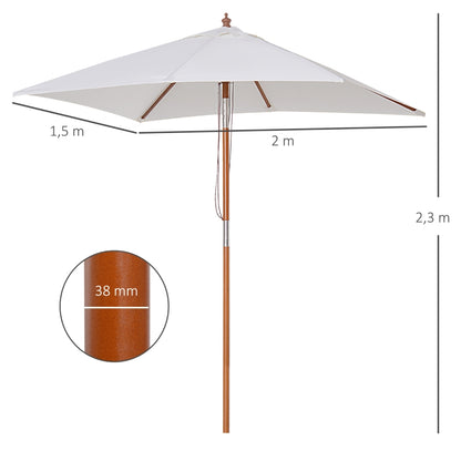 Nancy's Arvin Parasol - Tuinparasol - Zonwering - Opvouwbaar - 3 Niveaus - Hout - Polyester - Créme- 200 x 150 cm