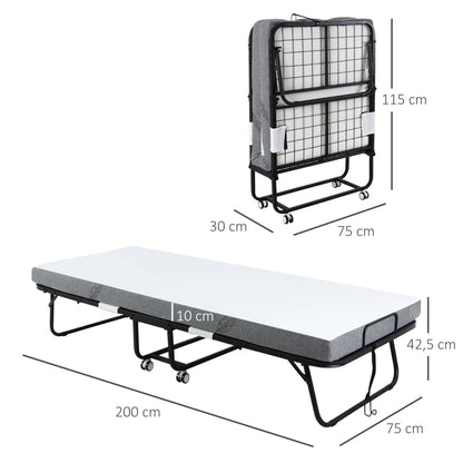 Nancy's Olival Logeerbed - Vouwbed - 1-Persoons opklapbaar bed - Wit / Zwart - Staal - ± 200 x 80 x 40 cm