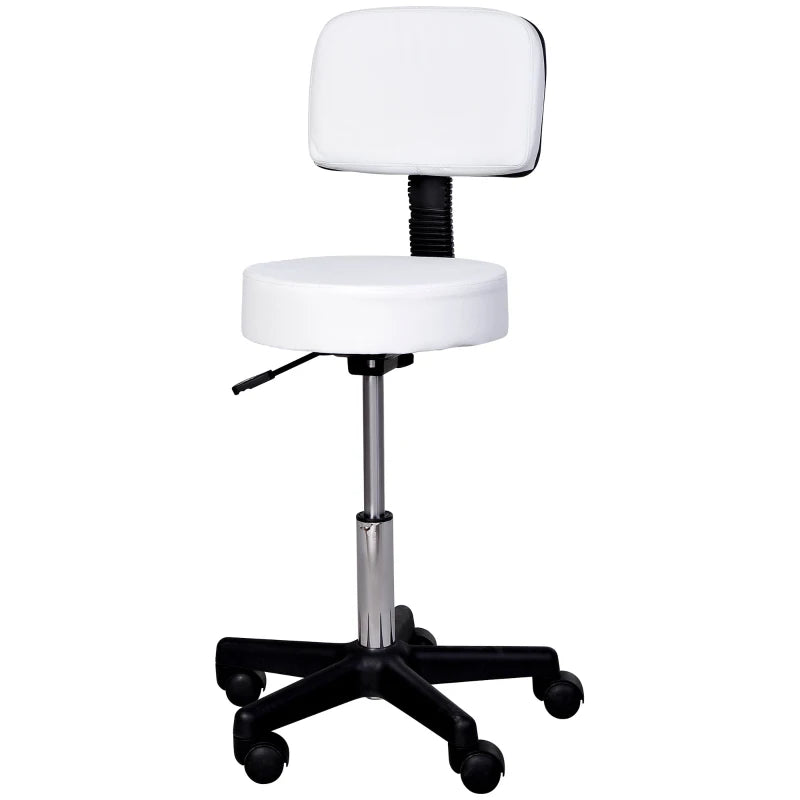 Nancy's Attigliano Work Stool - Salon Stool - With Backrest - Adjustable Height - Swivel - White - Faux Leather