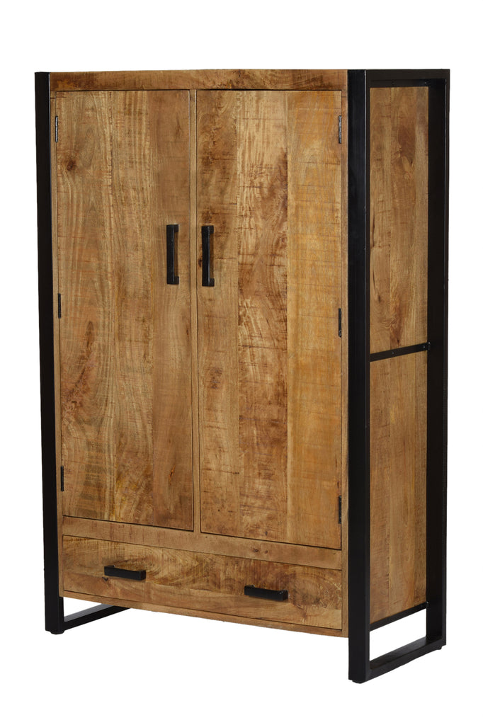 Armoire Anniso de Nancy - Armoire murale - Armoire sur pied - Bois de manguier - Acier - ± 100 x 40 x 150 cm