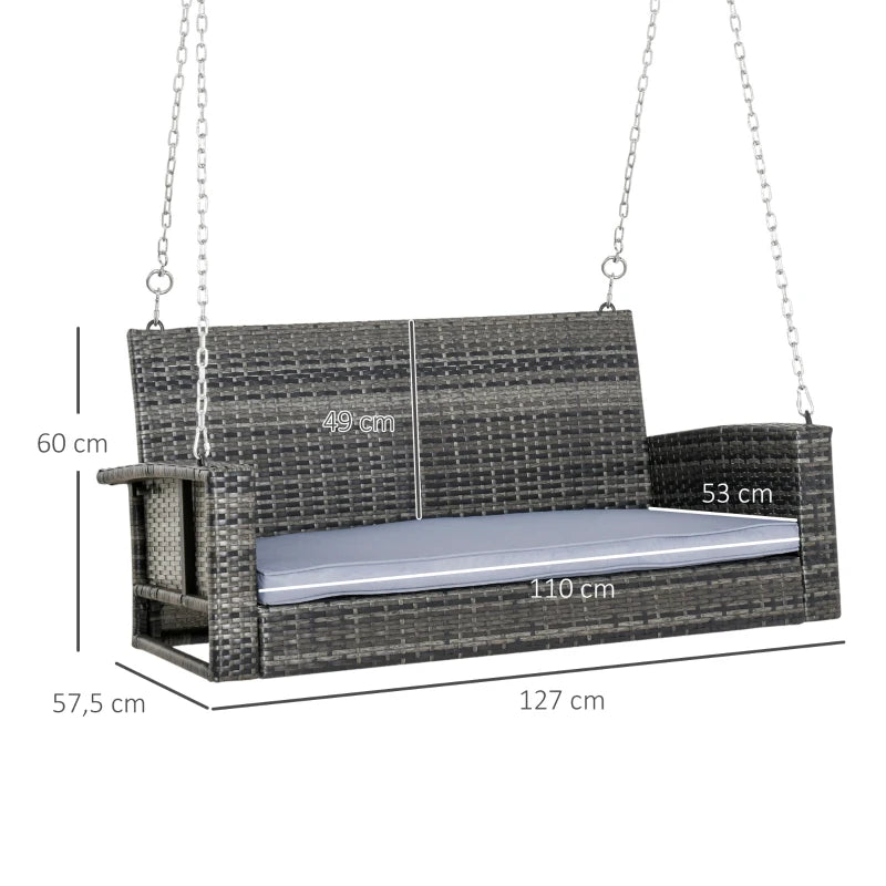 Nancy's Rosario Schommelbank - Tuinschommel - 2 Zits - Rotan - Grijs - ± 125 x 65 x 60 cm