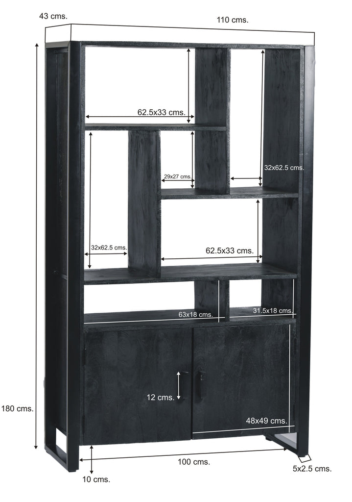 Bibliothèque Deocriste de Nancy - Armoire murale - Armoire sur pied - Bois de manguier - Noir - ± 40 x 110 x 180 cm