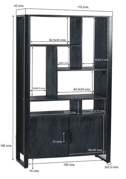 Nancy's Deocriste Bookcase - Wall cabinet - Standing cabinet - Mango wood - Black - ± 40 x 110 x 180 cm