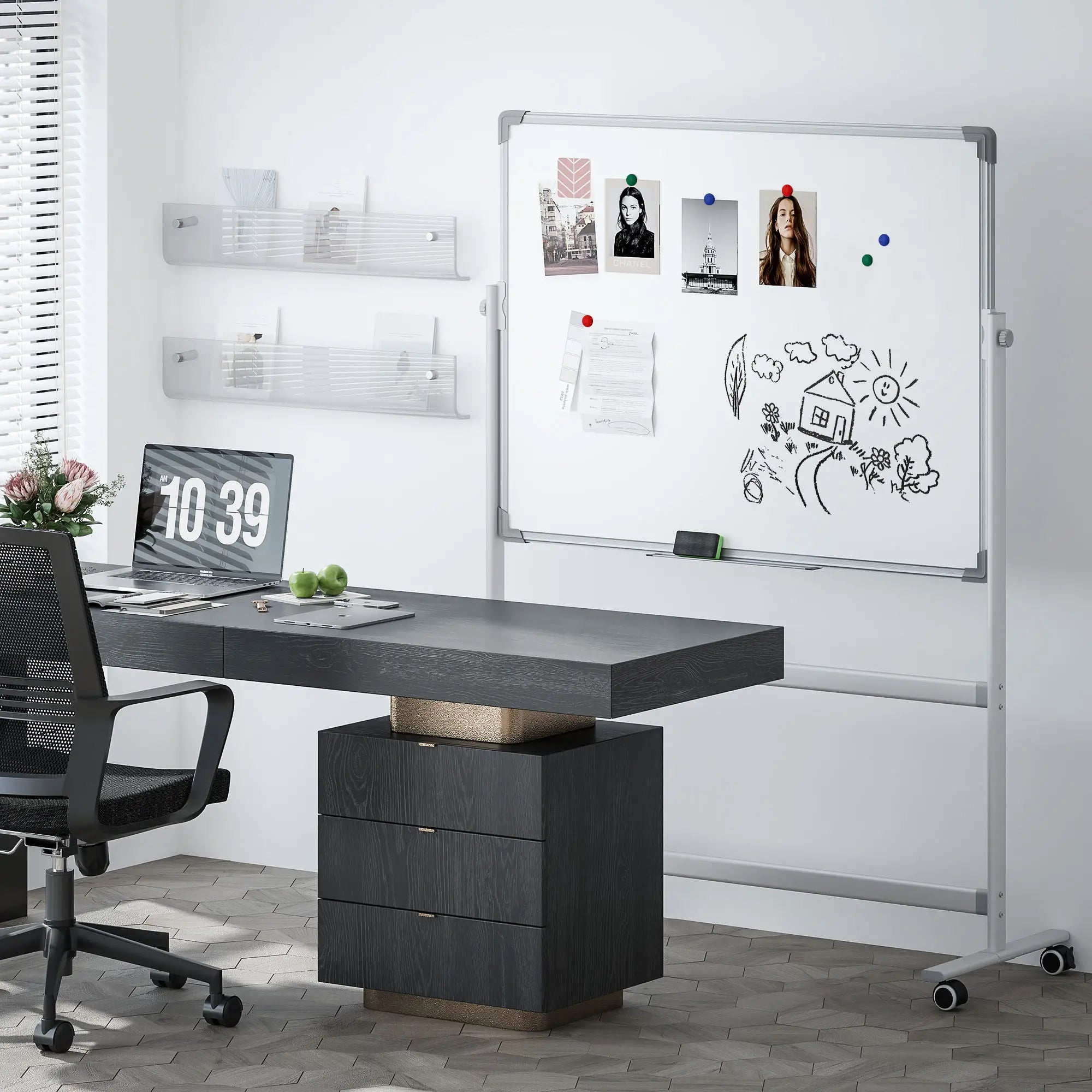 Nancy's Infias Whiteboard - Magneetbord - Draaibaar en Verrijdbaar - Inclusief accessoires - ± 130 x 50 x 165 cm