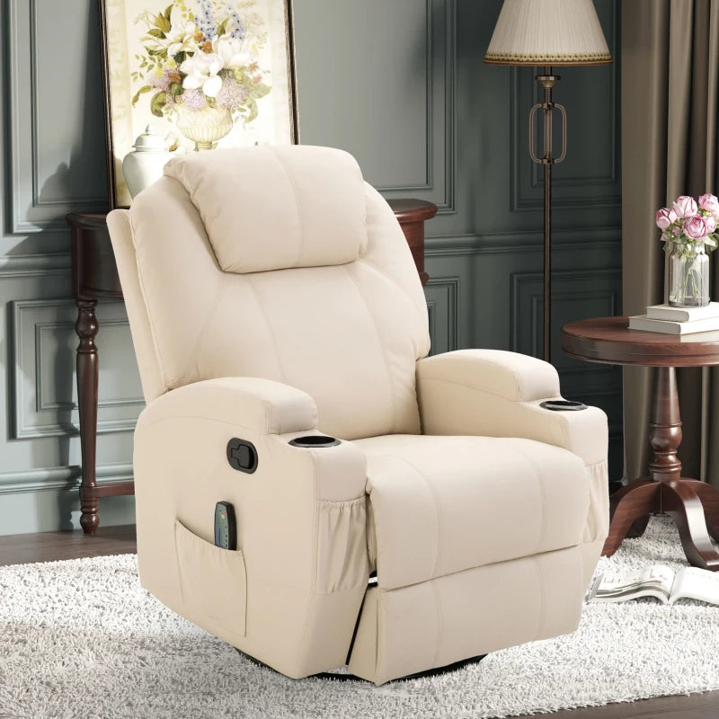 Nancy's Alleghe Massage Chair - Relax Chair - Relax Armchair - Rocking Function - Adjustable Backrest - Swivel - Cream - Faux Leather