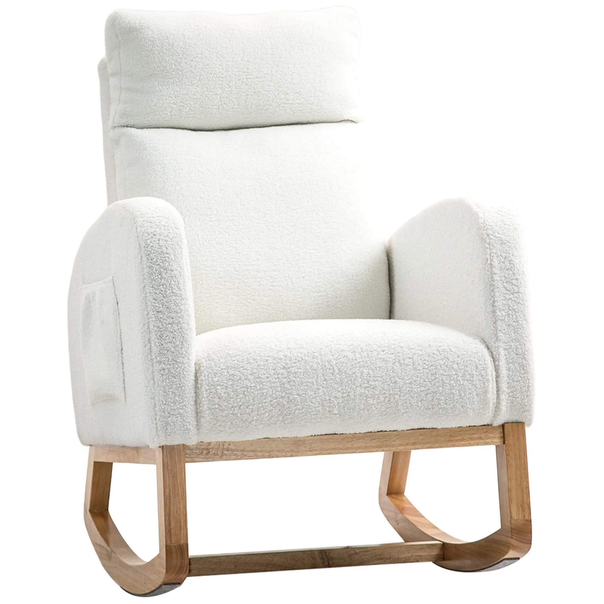 Nancy's Corujeira Schommelstoel - Loungestoel - Relaxstoel - Roomwit - Teddyfleece / Beukenhout