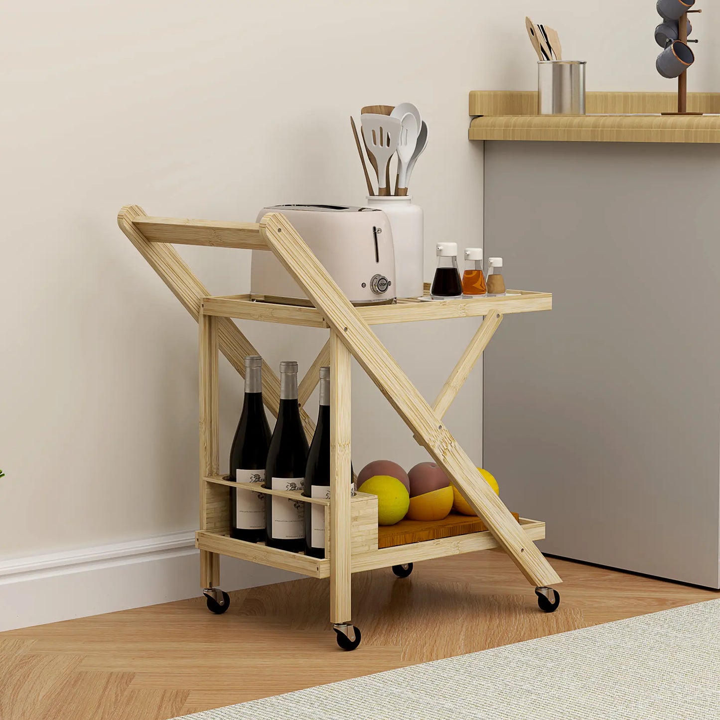 Nancy's Cislago Serveerwagen - Trolley voor buiten - Bamboe - ± 65 x 40 x 70 cm