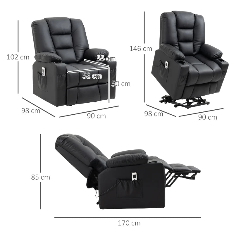 Nancy's Infantas Massagestoel - Relaxfauteuil - Bioscoopstoel - Kantelbaar - Elektrisch - Zwart - Kunstleer