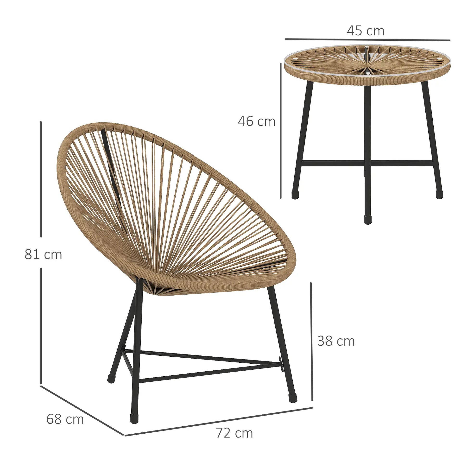 Nancy's Sobrado Bistroset - Tuinset - Balkonset - Natuurlijk hout / Zwart - Rotan