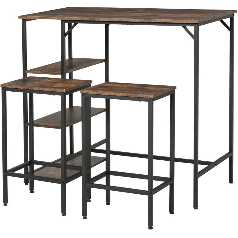 Nancy's Laie Bartafelset - Bar Set - 2 Barkrukken - Hoge Tafel - Staal - Zwart/Bruin - 109 x 60 x 100 cm