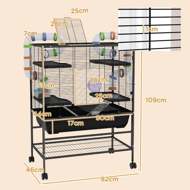 Nancy's Coruche Hamsterkooi - Knaagdierkooien - Zwart - ± 80 x 45 x 110 cm 