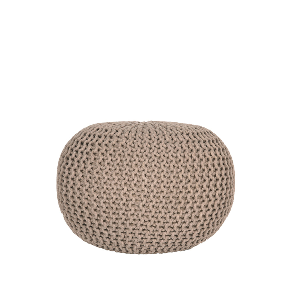 Nancy's Poef Gebreid - Handgemaakt - Poefen - Rond - Landelijk - Katoen - Beige - 50 x 50 x 35 cm | M