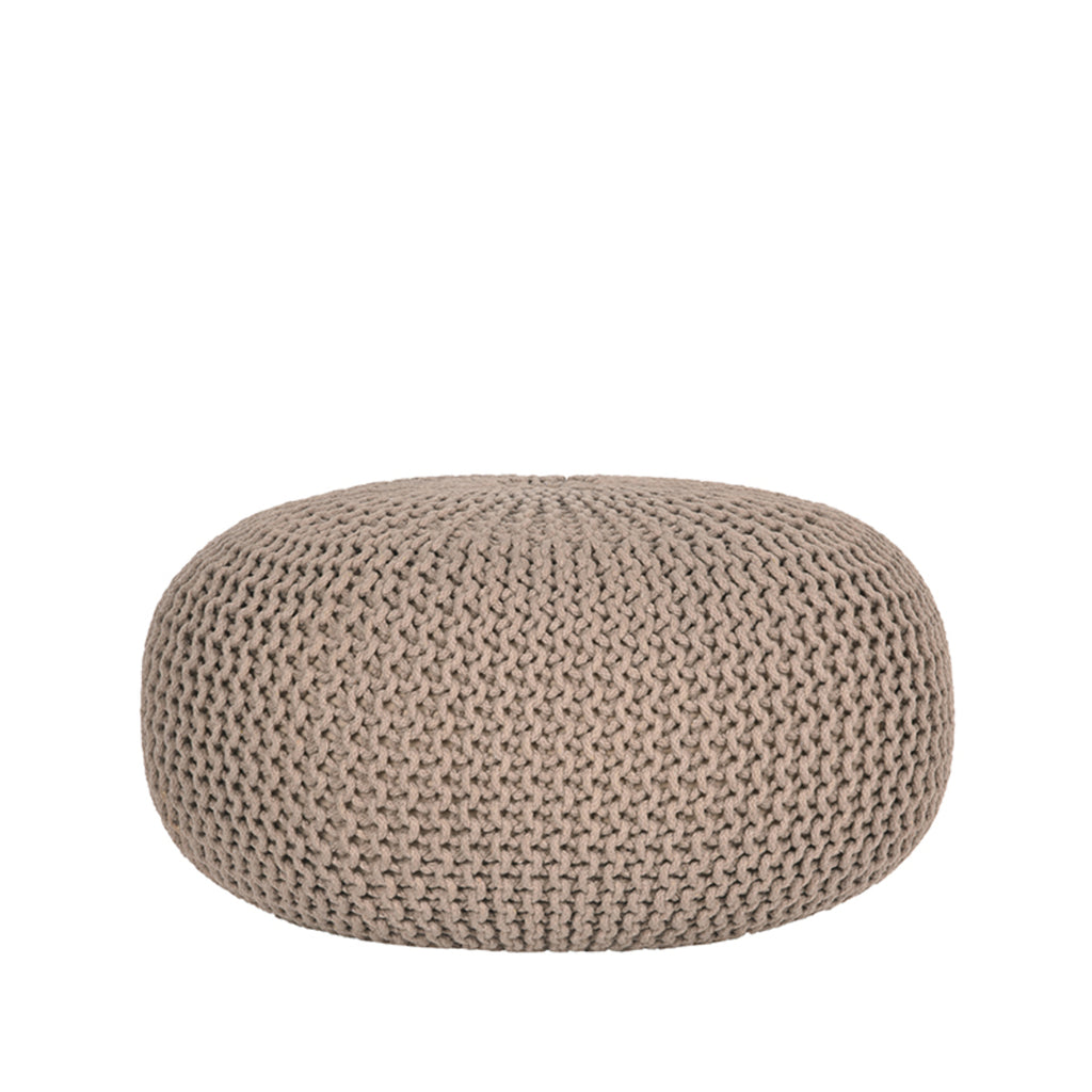 Nancy's Poef Gebreid - Handgemaakt - Poefen - Rond - Landelijk - Katoen - Beige - 70 x 70 x 35 cm | L