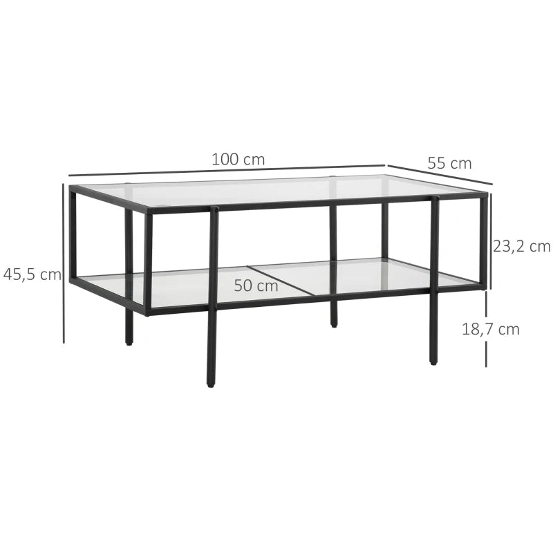 Nancy's Lavradas Salontafel - Koffietafel - Zwart - Glas / Staal - ± 100 x 55 x 45 cm