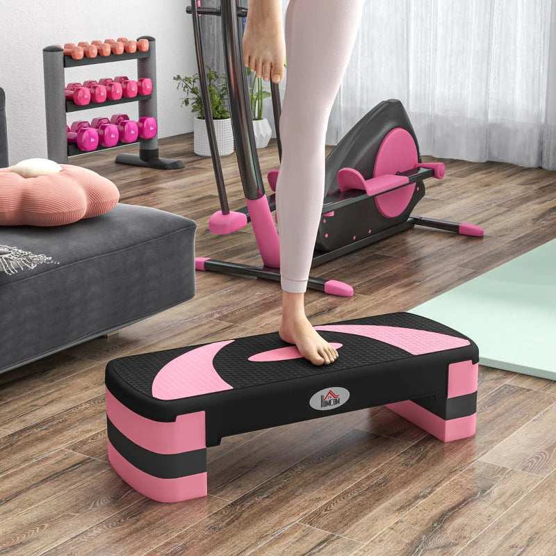 Nancy's Aviatico Aerobic Step - Fitness Step - Stepper - Hauteur réglable - Noir / Gris / Rose - ± 80 x 30 x 20 cm