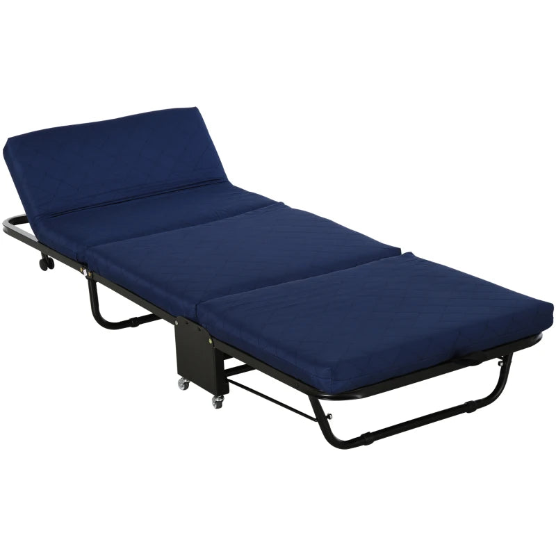 Nancy's Madalena Logeerbed - Vouwbed - Verstelbaar hoofdeinde - Blauw - Staal - ± 185 x 65 x 25 cm