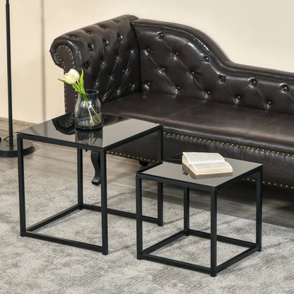 Nancy's Nogueiras Coffee Table Set - Coffee Table Set - Side Tables - Black - Glass / Steel