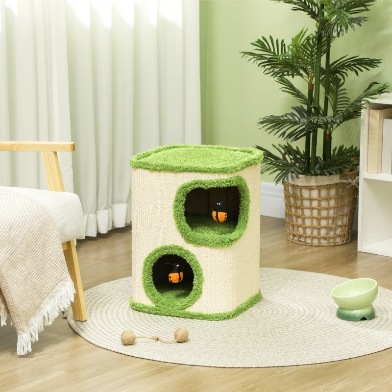 Nancy's Chauto Kattenboom - Kattengrot - Kattentoren - Groen / Crème Wit - ± 40 x 40 x 50 cm