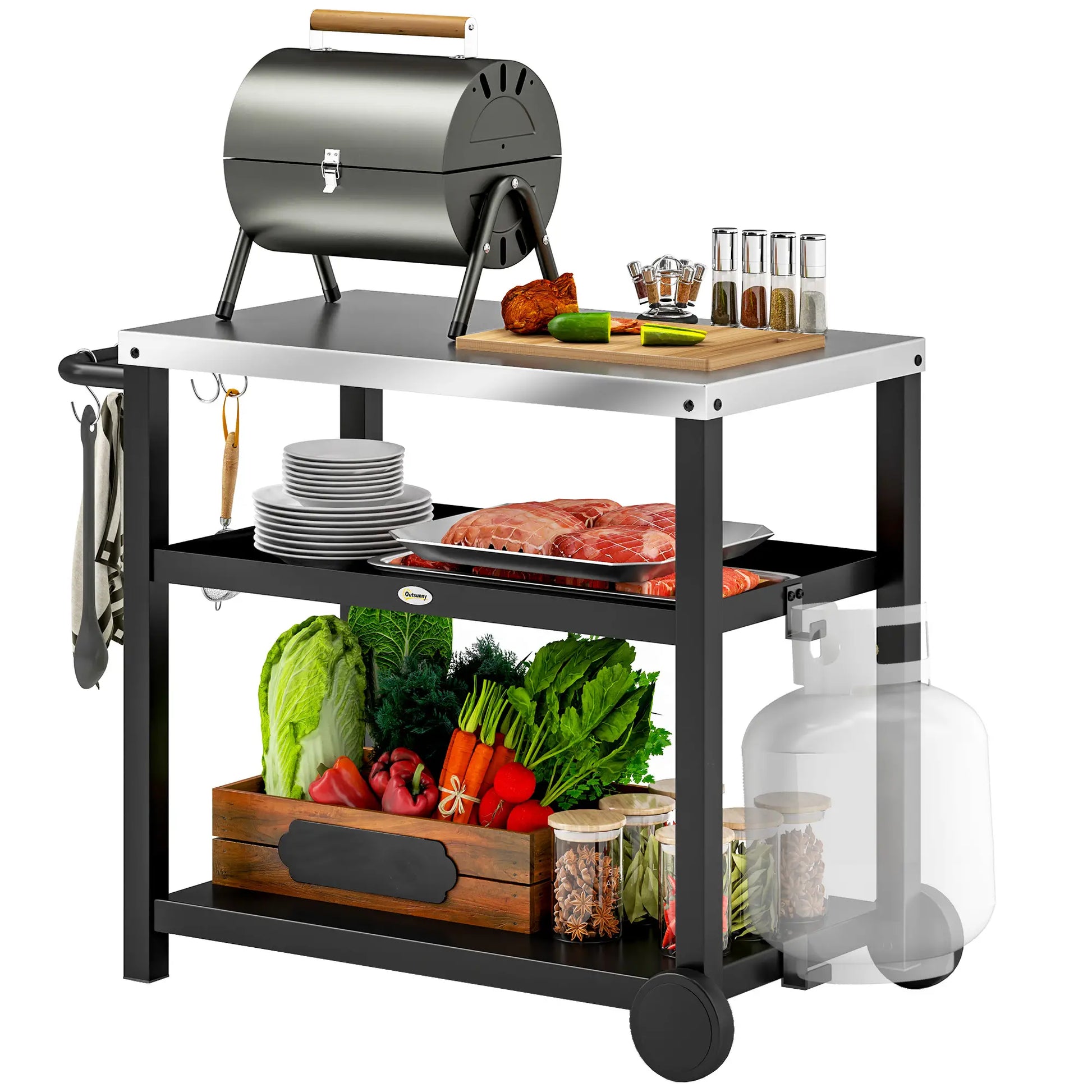 Nancy's Circello Serveerwagen - Barbecuetrolley - Grijs / Zilver - ± 100 x 50 x 80 cm