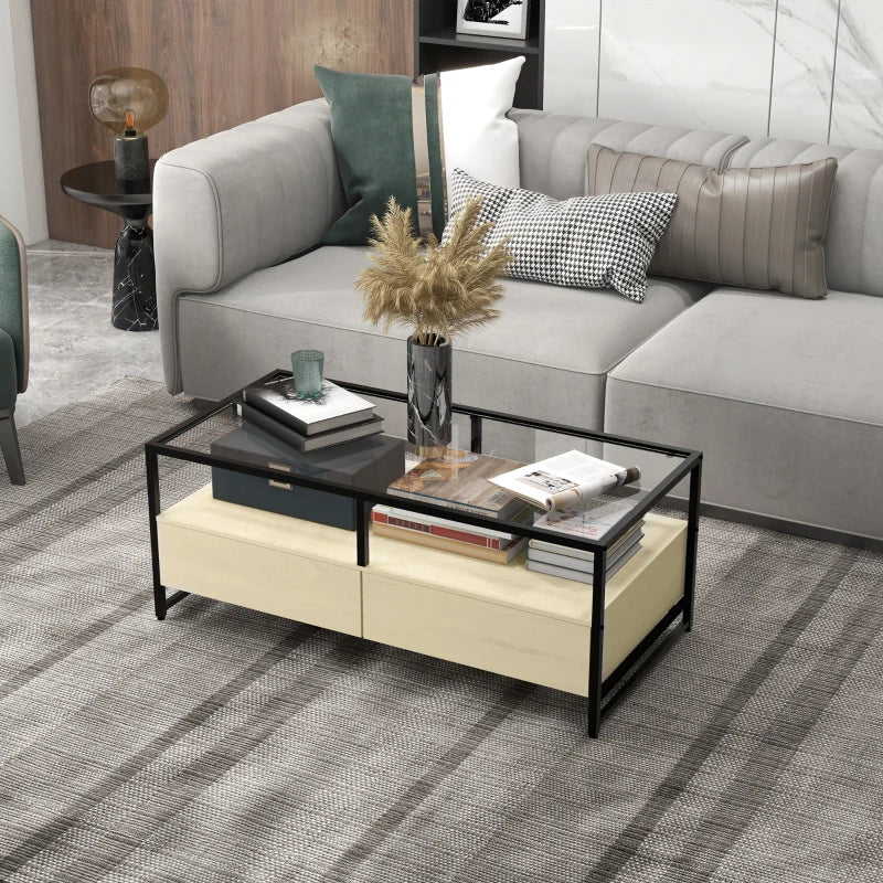 Nancy's Bellamonte Coffee Table - Coffee Table - Black / Oak / Transparent - ± 120 x 60 x 45 cm