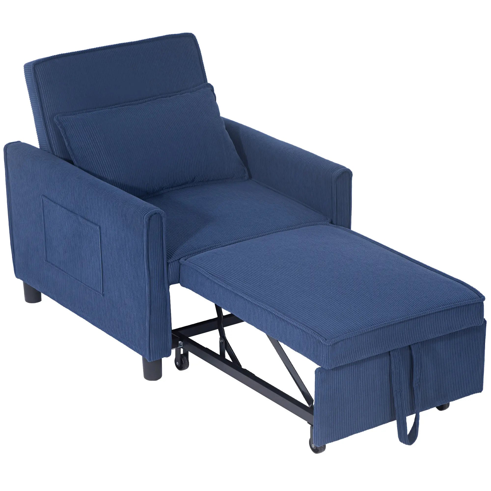 Nancy's Reigada Slaapbank - Logeerbed - Slaapstoel - Stoel met Slaapfunctie - Blauw - Ribfluweel