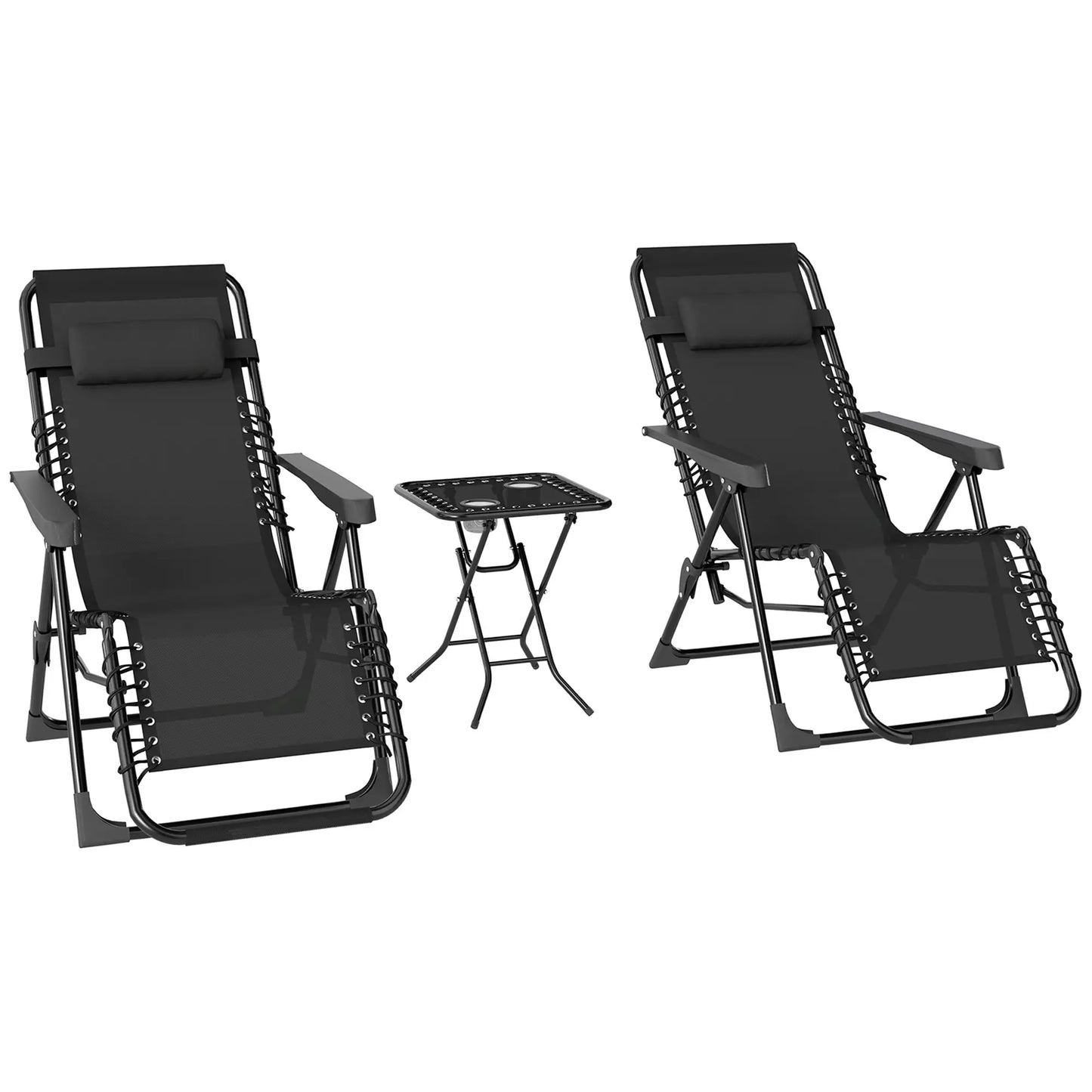 Nancy's Calestano Tuinstoelen Set - 3-Delige Tuinset - Loungestoel - Tuinligstoel - Opvouwbaar - Zwart