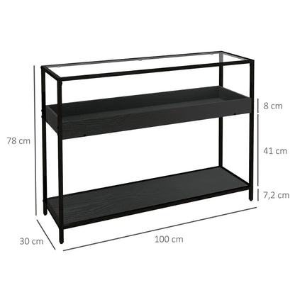 Nancy's Bravaes Sidetable - Console table - Side table - Black - Glass / Steel - ± 100 x 30 x 80 cm