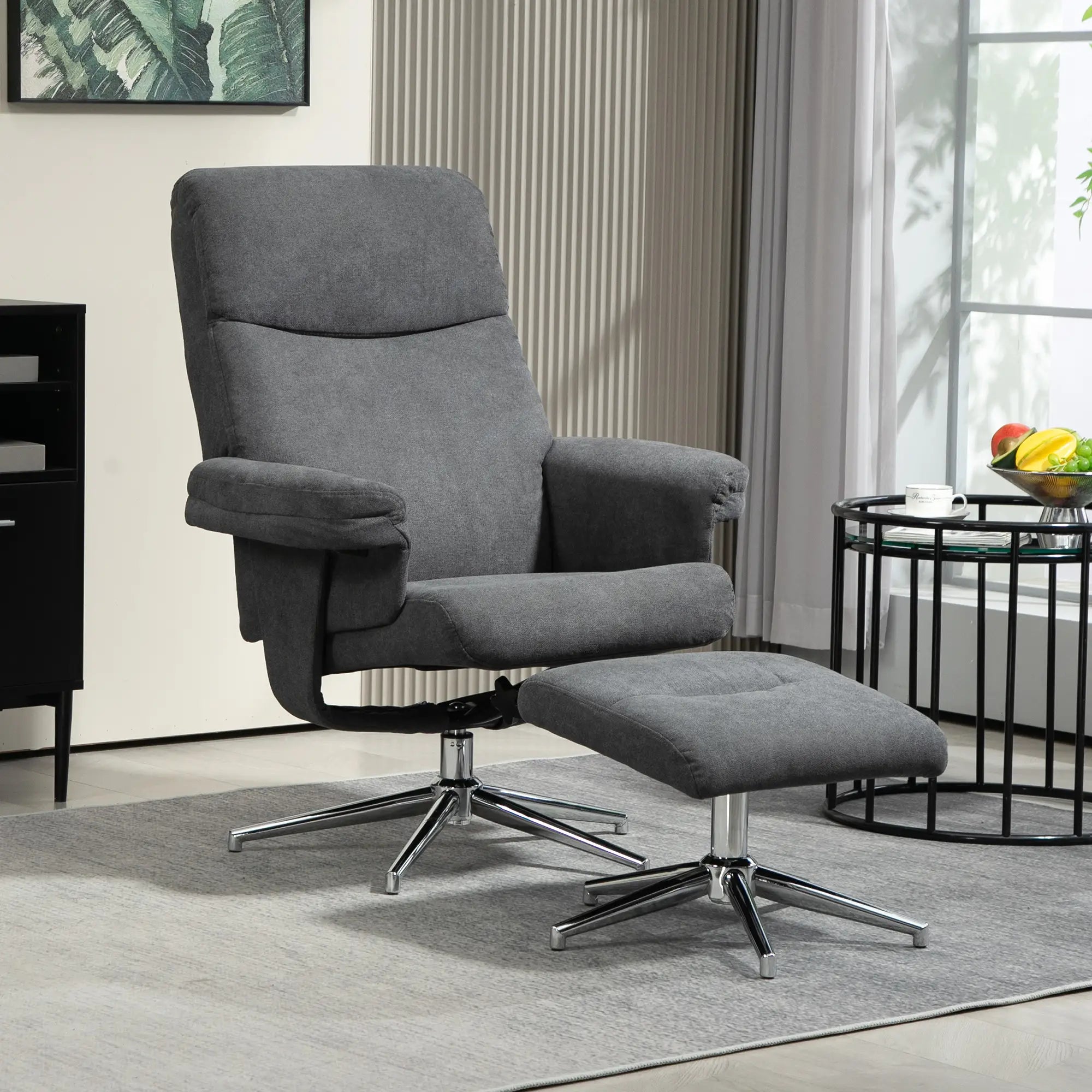 Nancy's Cova Relaxfauteuil met Voetenbank - Relaxstoel - Fauteuil - Loungestoel - Donkergrijs - Fluweel