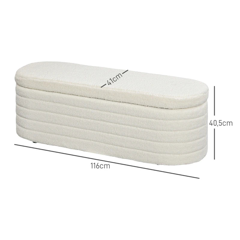 Nancy's Lordelo Hocker - Banc - Banc de rangement - Blanc crème - Teddy Fleece - ± 115 x 40 x 40 cm