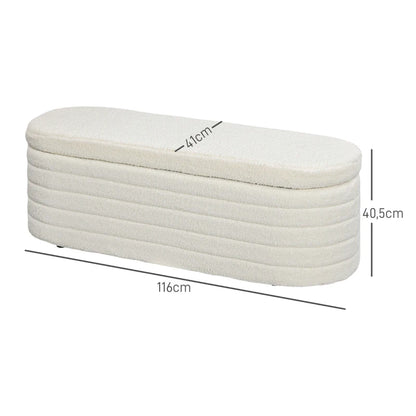 Nancy's Lordelo Hocker - Banc - Banc de rangement - Blanc crème - Teddy Fleece - ± 115 x 40 x 40 cm