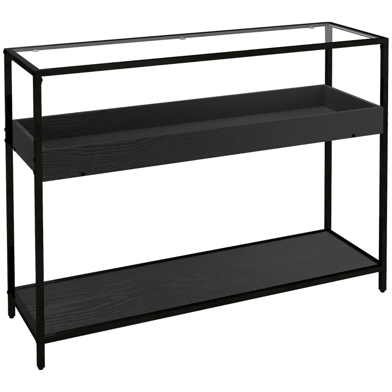 Nancy's Bravaes Sidetable - Table console - Table d'appoint - Noir - Verre / Acier - ± 100 x 30 x 80 cm