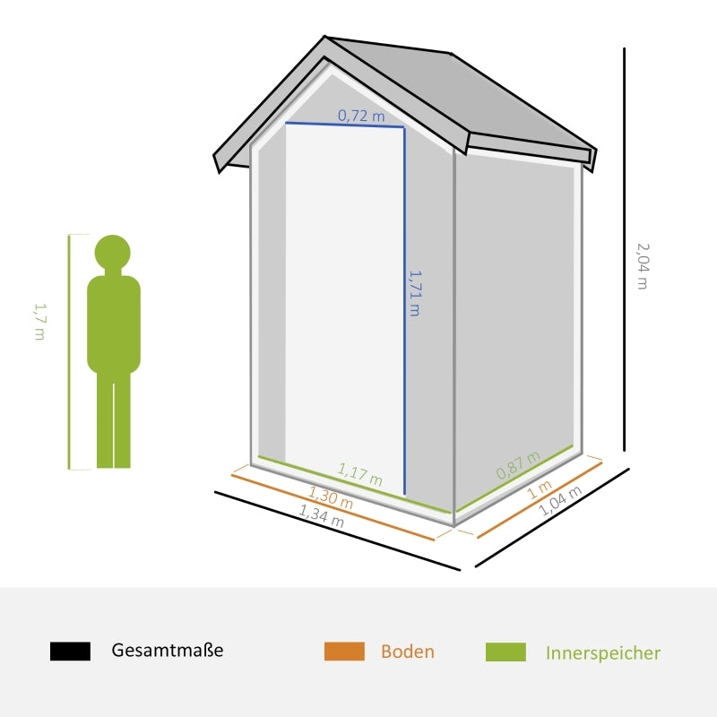 Nancy's Laval Gereedschapshok, tuinhuisje, gereedschapshok met ventilatieraam, mono-pitch dak, buiten, metaal, grijs, 134 x 104 x 204 cm