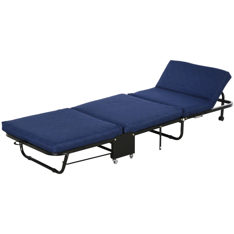 Nancy's Madalena Logeerbed - Vouwbed - Verstelbaar hoofdeinde - Blauw - Staal - ± 185 x 65 x 25 cm