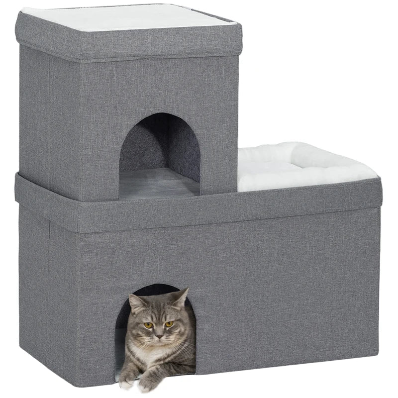 Nancy's Palhacana Kattenhuis - Kattengrot - Kattenvilla - Kattenverblijf - Grijs / Wit - ± 75 x 40 x 80 cm