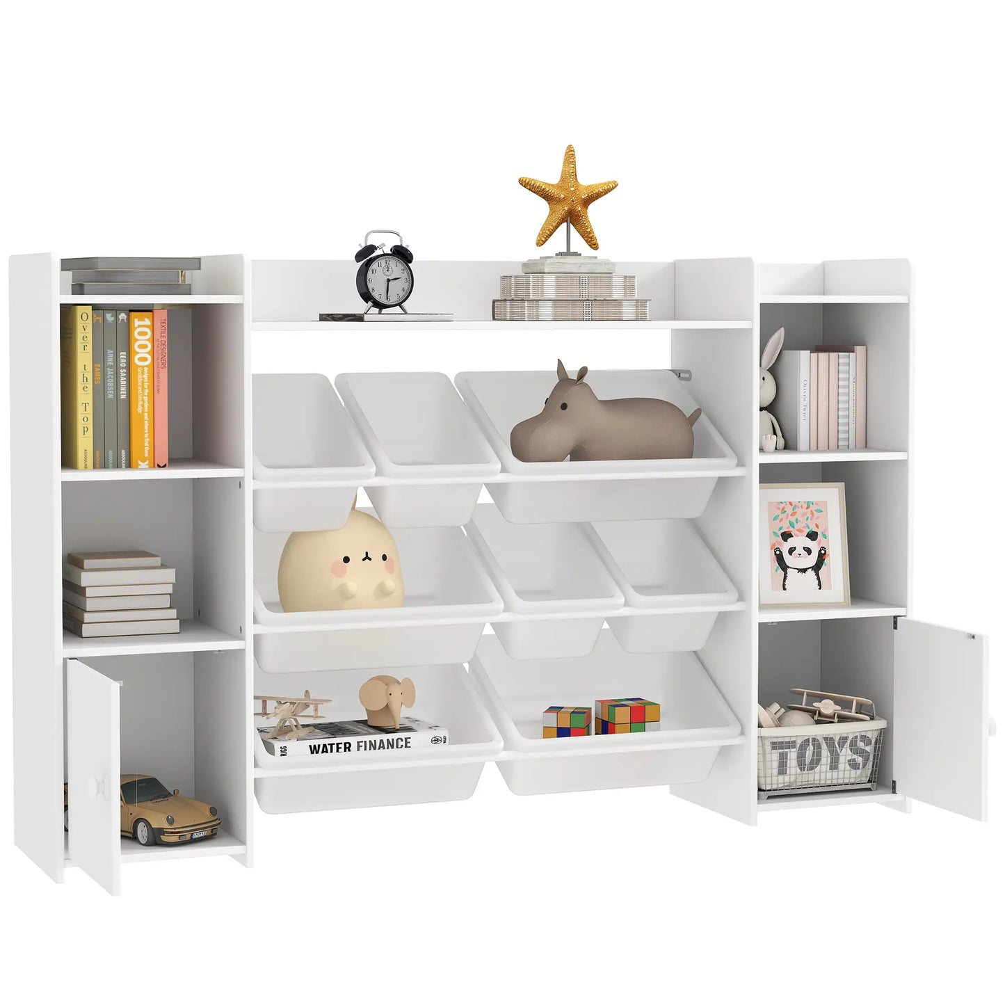 Nancy's Rocamondo Speelgoed Organizer - Kinderkast - Opbergrek voor Kindern - Rek voor Speelgoed en Boeken - Wit - 140 x 30 x 90 cm